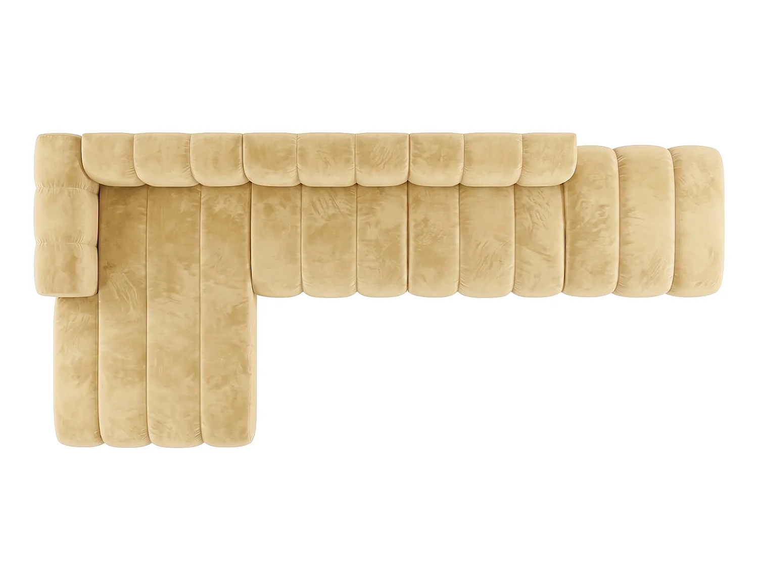 Canapé d’angle modulable en L avec pouf, tissu velours Riviera, Beurre, gauche, GRAND