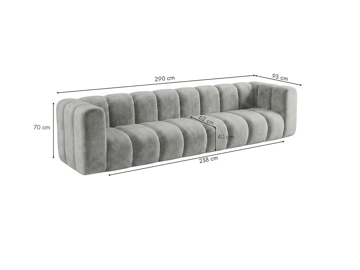 Canapé modulable 4 places, tissu velours Riviera, Gris, GRAND