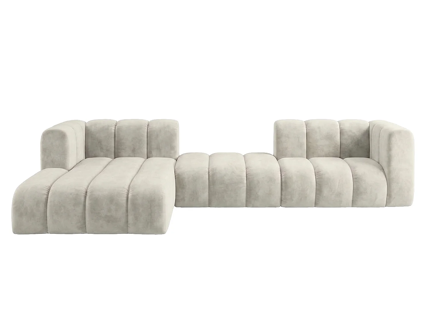 Narożnik modułowy w kształcie L, tkanina welwet Riviera, Ecru, Lewy, GRAND 319 cm