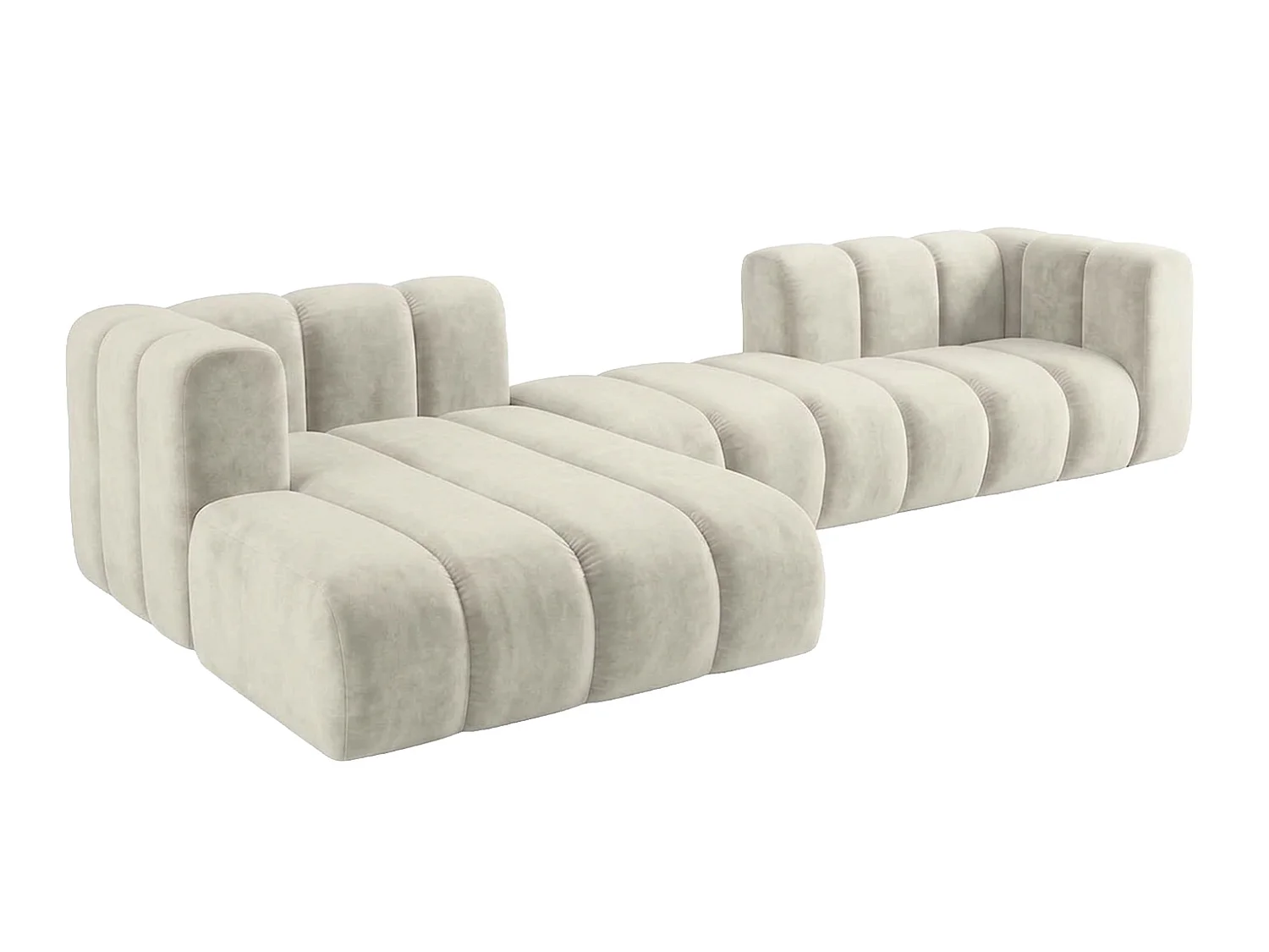 Narożnik modułowy w kształcie L, tkanina welwet Riviera, Ecru, Lewy, GRAND 319 cm