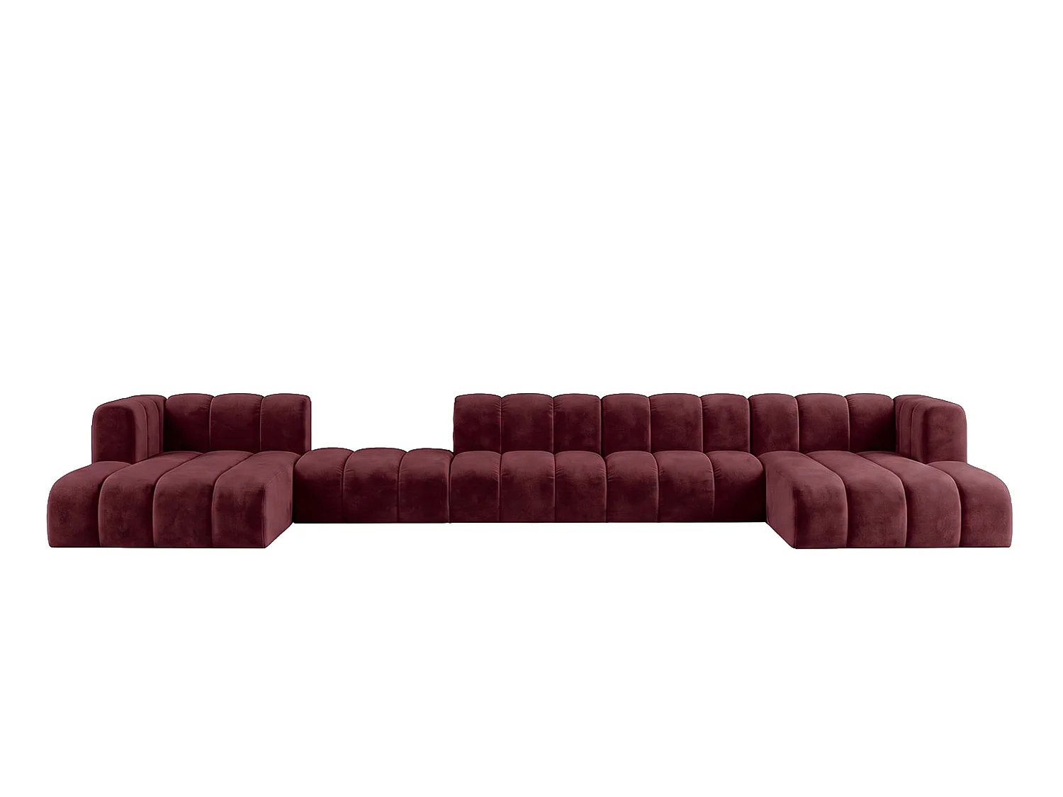 Modulaire hoekbank in U-vorm met verplaatsbare hocker, Bordeaux, GRAND U BIG 500 cm