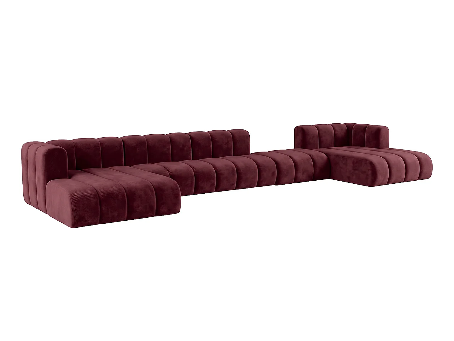 Modulaire hoekbank in U-vorm met verplaatsbare hocker, Bordeaux, GRAND U BIG 500 cm