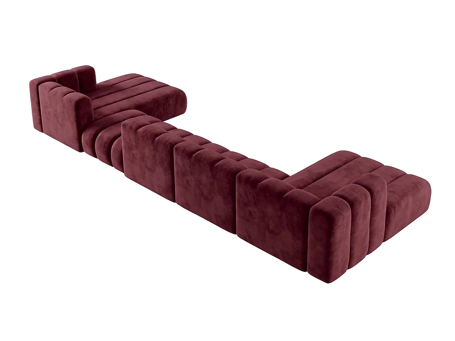 Modulaire hoekbank in U-vorm met verplaatsbare hocker, Bordeaux, GRAND U BIG 500 cm