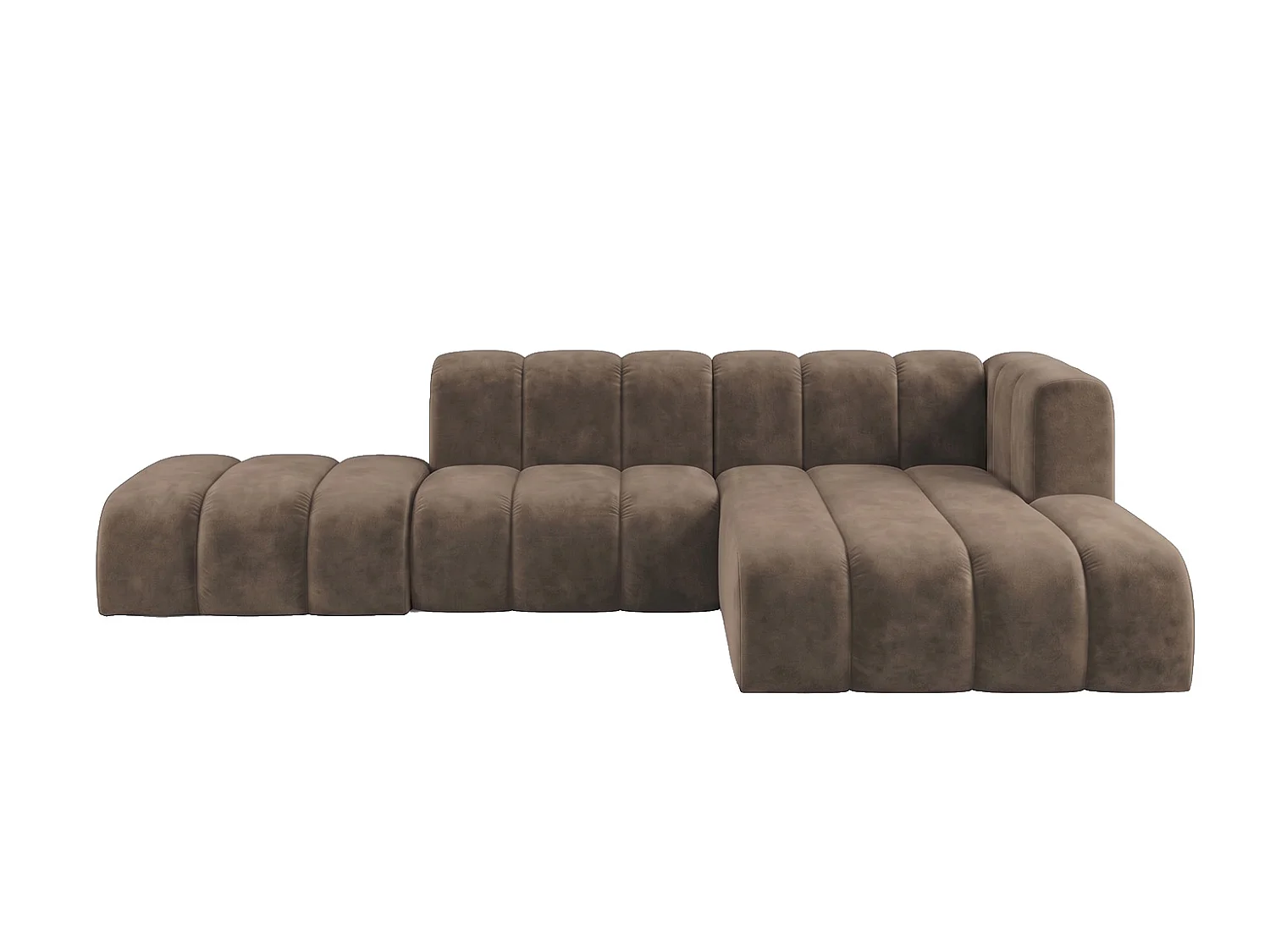 Modulares Ecksofa in L-Form mit Hocker, Velvet-Stoff Riviera, Braun, Rechts, GRAND Mini