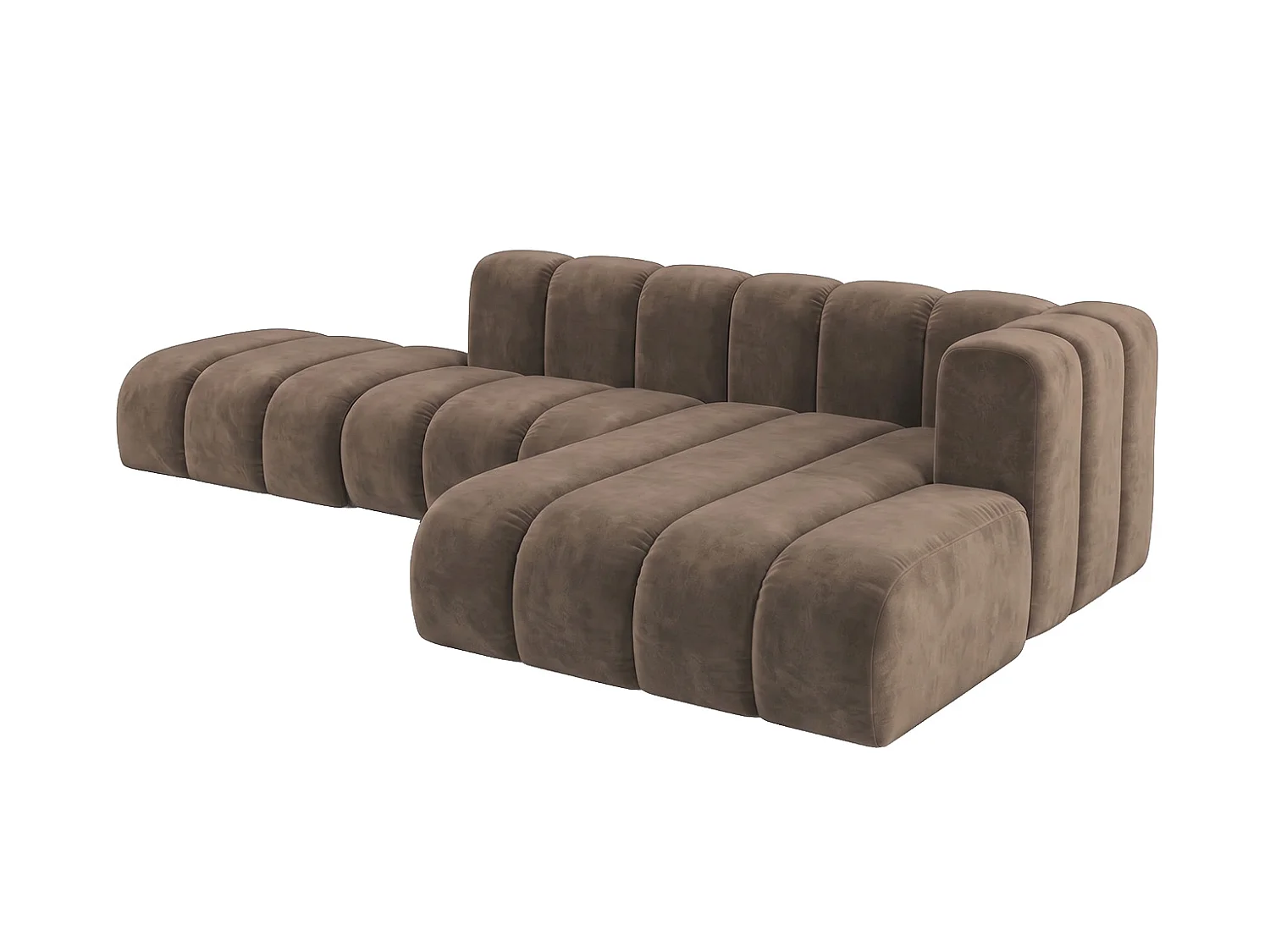 Modulares Ecksofa in L-Form mit Hocker, Velvet-Stoff Riviera, Braun, Rechts, GRAND Mini