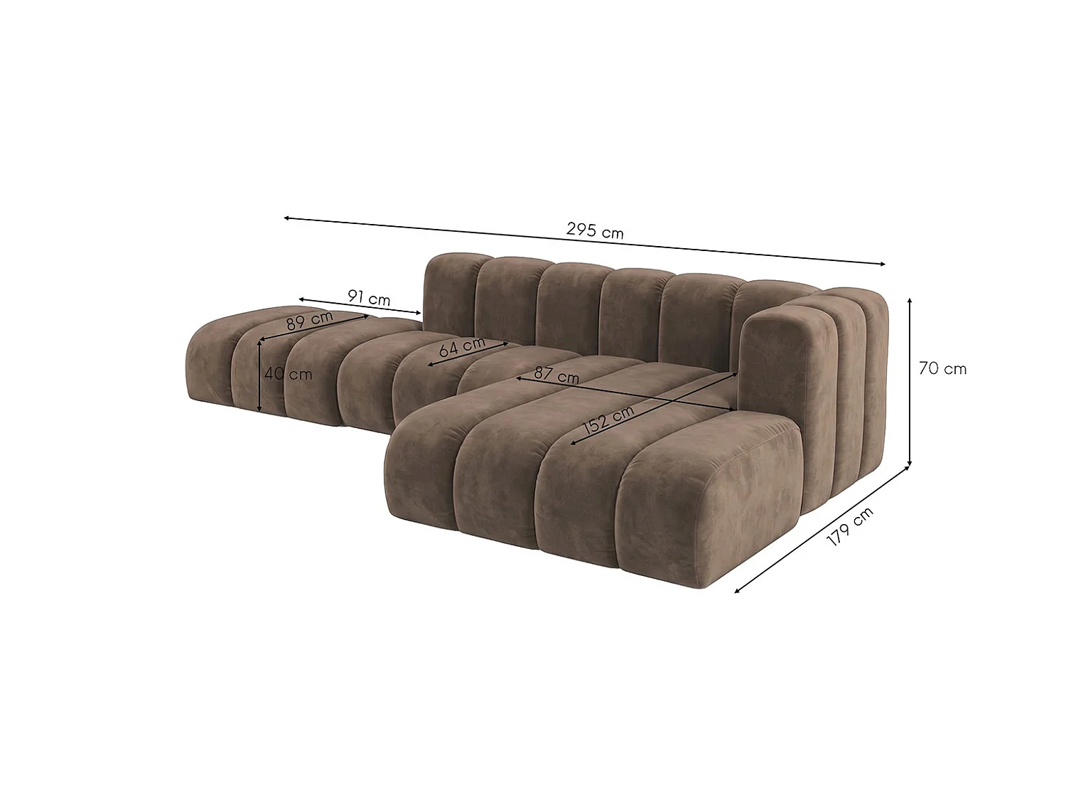 Modulares Ecksofa in L-Form mit Hocker, Velvet-Stoff Riviera, Braun, Rechts, GRAND Mini