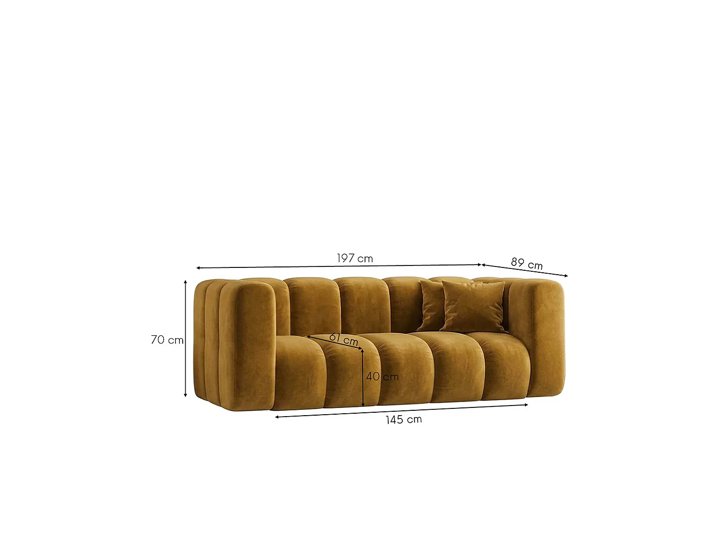 Sofa modułowa 2-osobowa, tkanina welwet Riviera, Musztardowy, GRAND