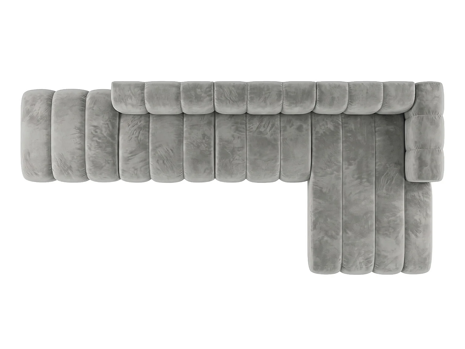 Canapé d’angle modulable en L avec pouf, tissu velours Riviera, Gris, droite, GRAND
