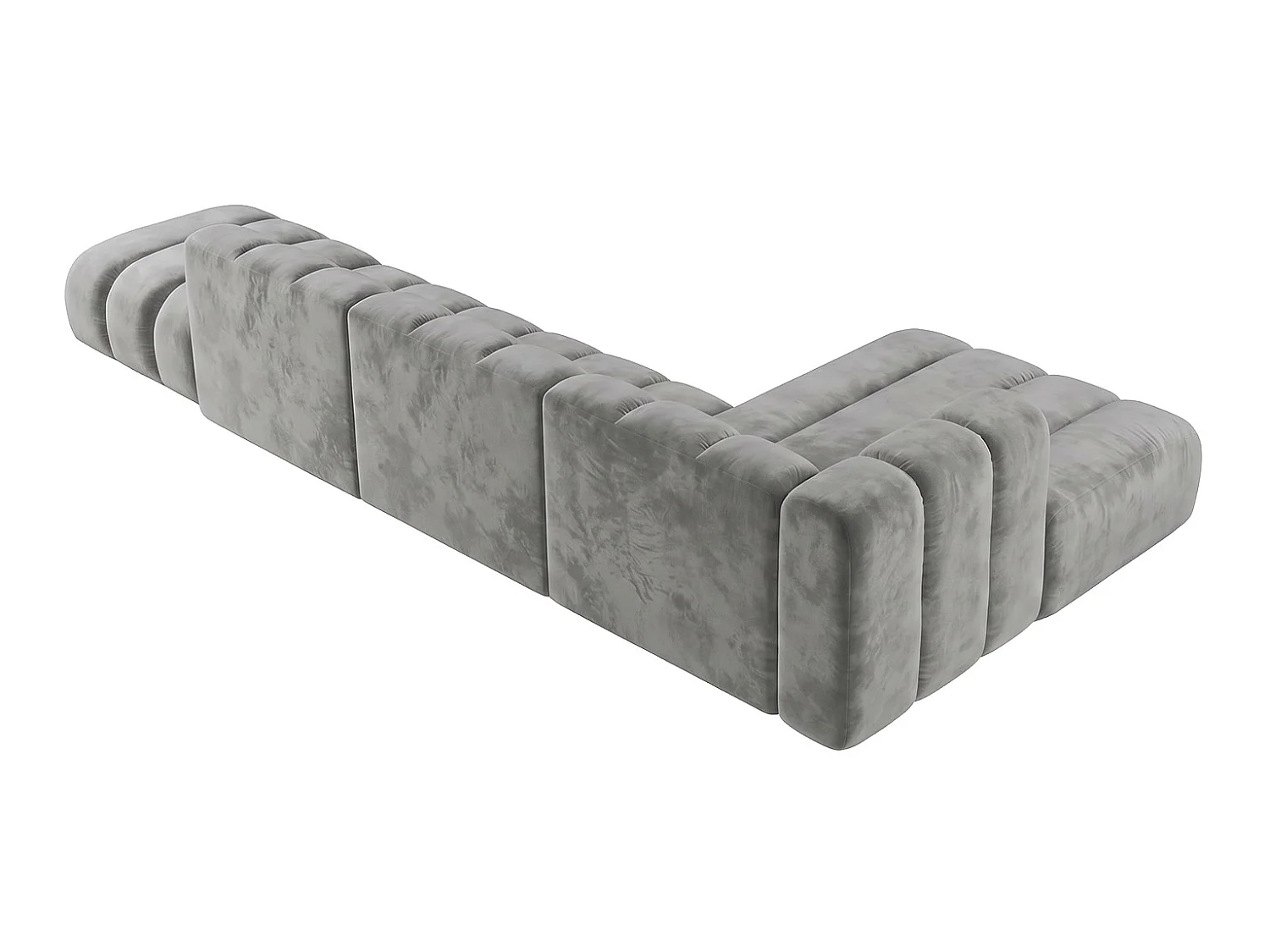 Canapé d’angle modulable en L avec pouf, tissu velours Riviera, Gris, droite, GRAND
