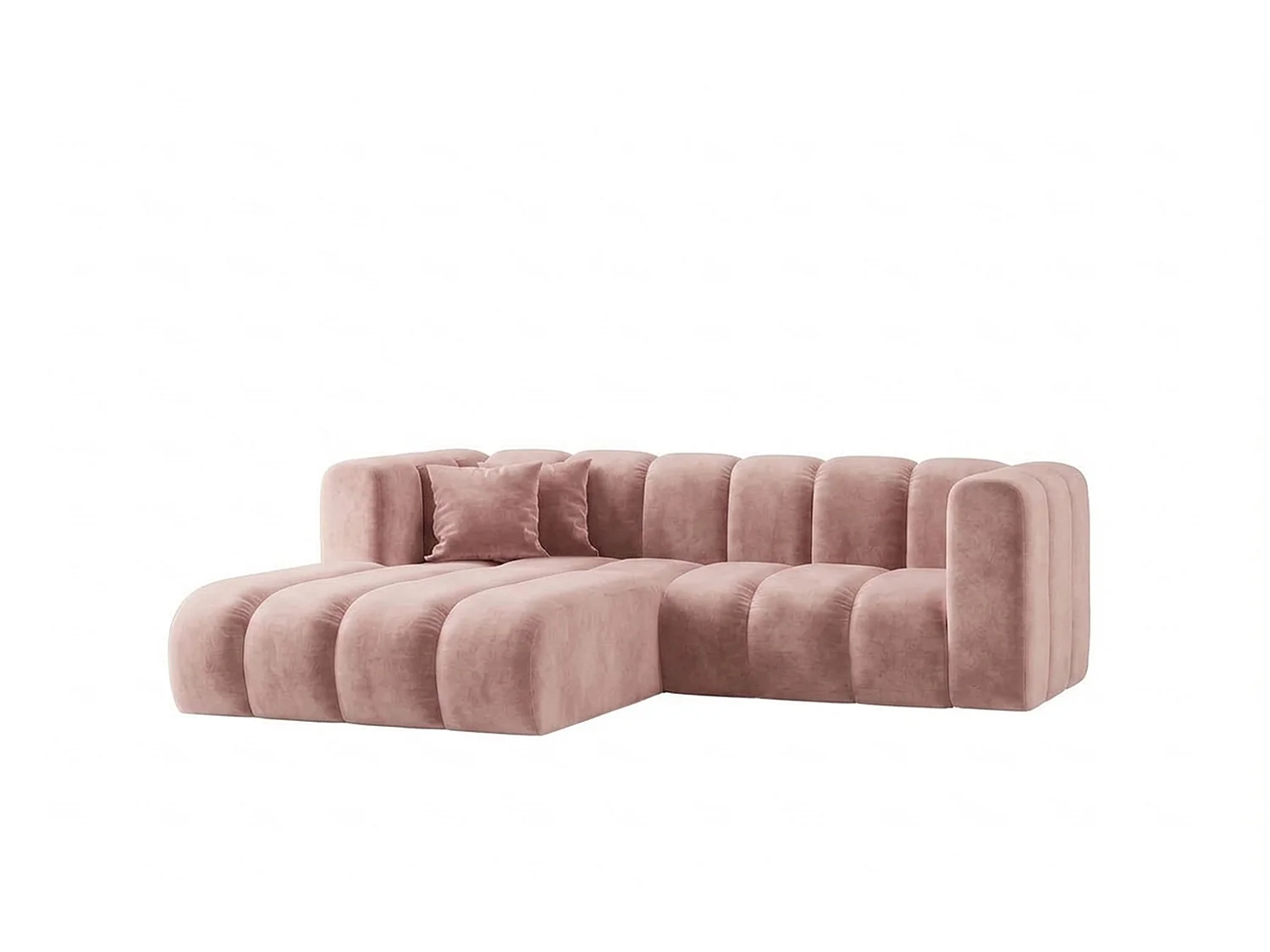 Canapé d’angle modulable en L, tissu velours Riviera, Rose clair, gauche, GRAND