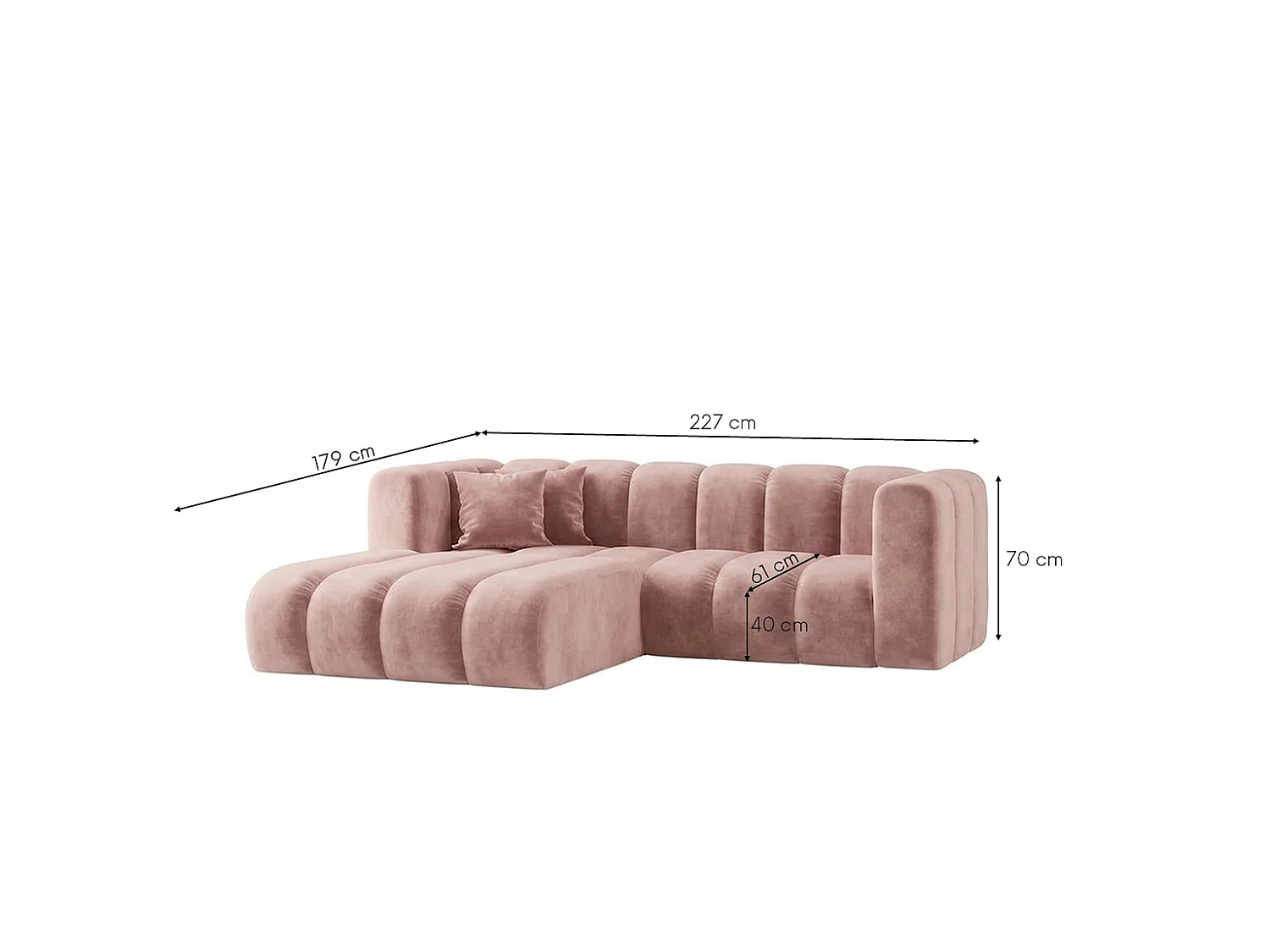 Canapé d’angle modulable en L, tissu velours Riviera, Rose clair, gauche, GRAND