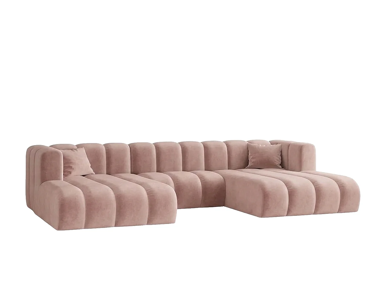 Canapé d’angle modulable en U, tissu velours Riviera, Rose clair, GRAND U