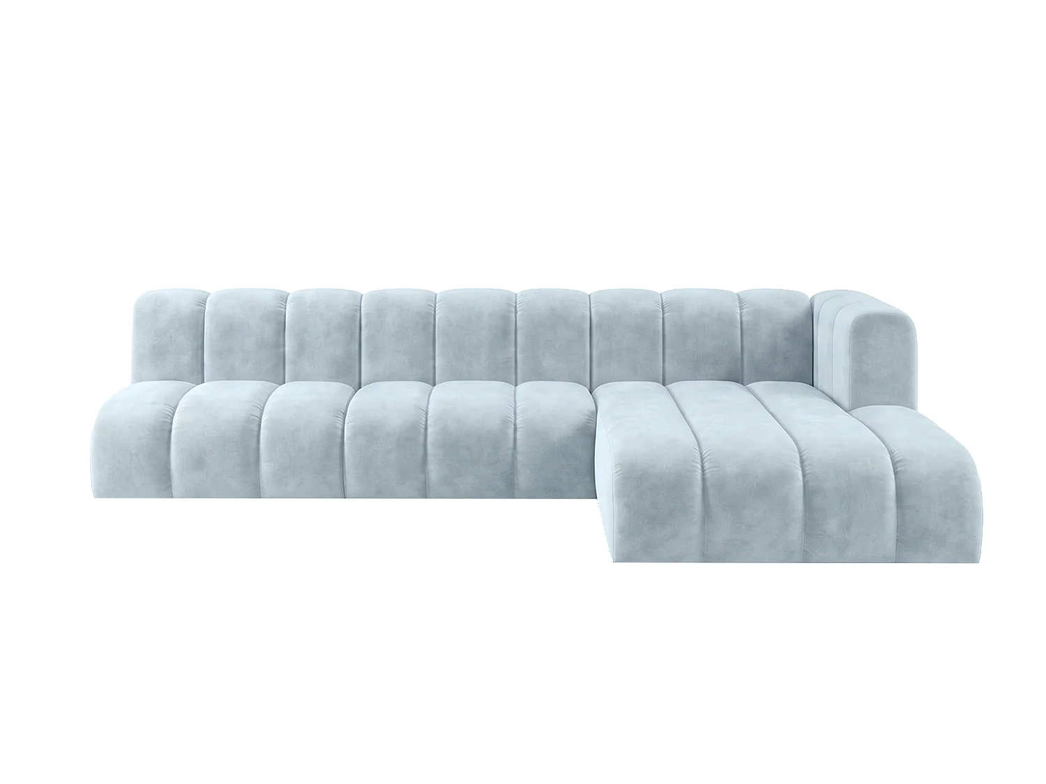 Narożnik modułowy w kształcie L, tkanina welwet Riviera, Baby blue, Prawy, GRAND 295 cm