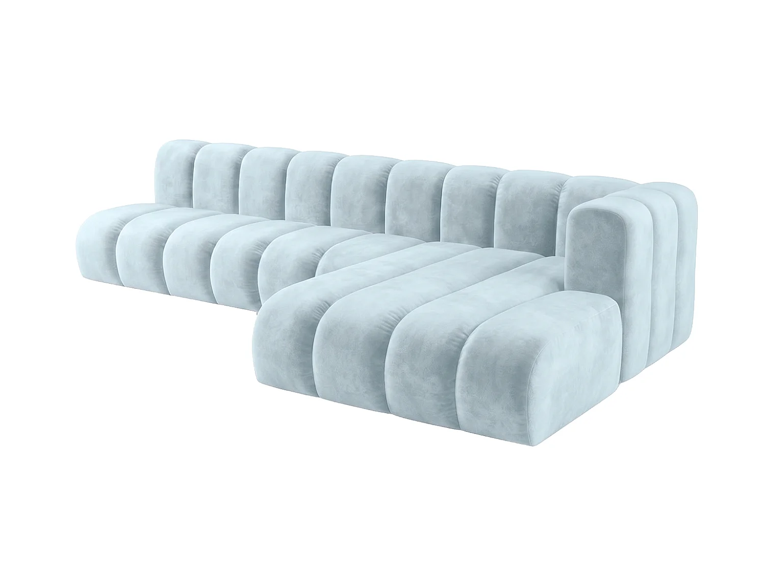 Narożnik modułowy w kształcie L, tkanina welwet Riviera, Baby blue, Prawy, GRAND 295 cm