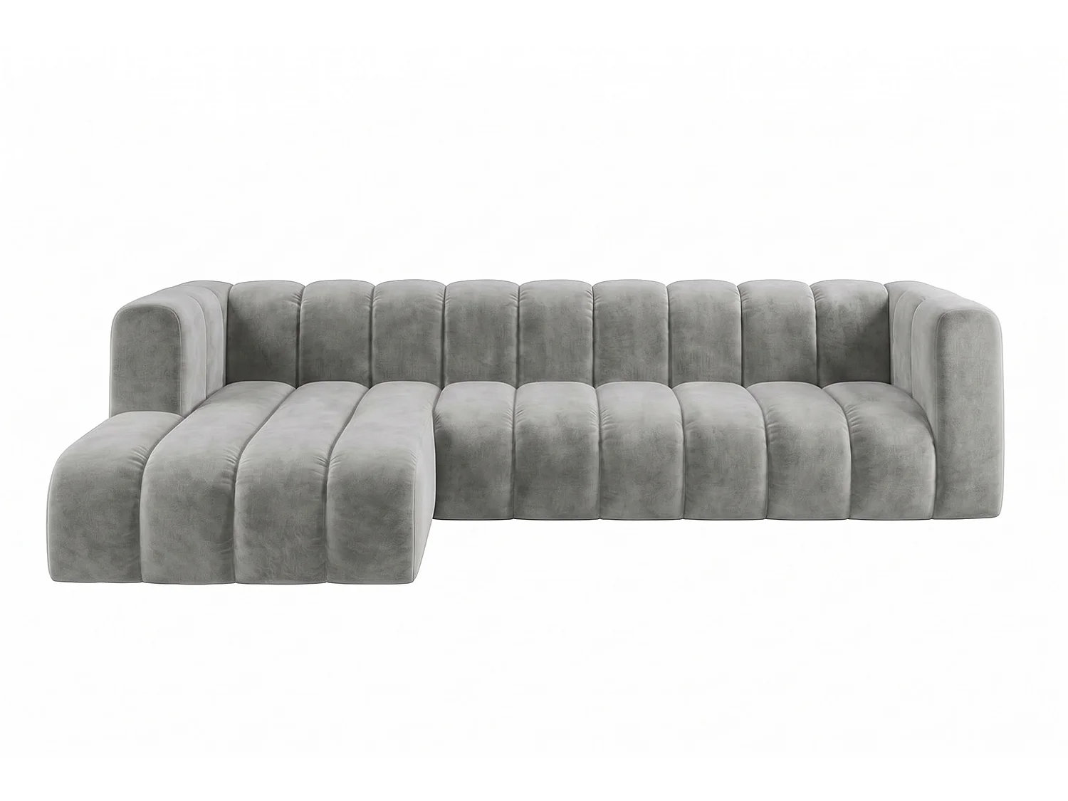 Canapé d’angle modulable en L, tissu velours Riviera, Gris, gauche, GRAND 318 cm
