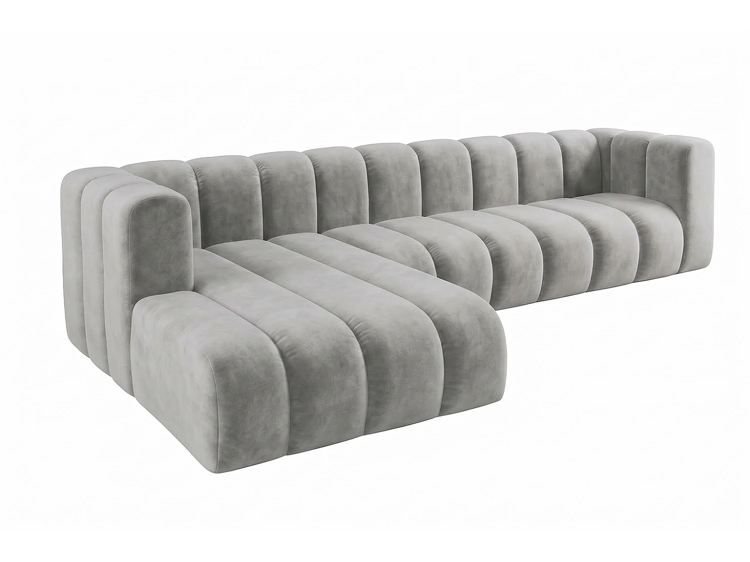 Canapé d’angle modulable en L, tissu velours Riviera, Gris, gauche, GRAND 318 cm