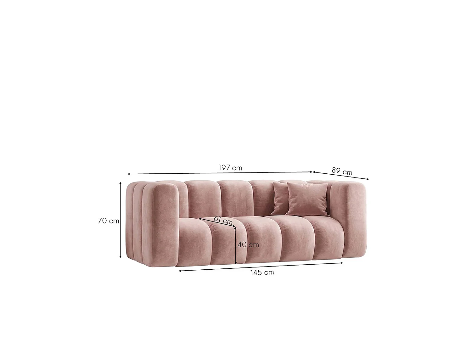 Canapé modulable 2 places, tissu velours Riviera, Rose clair, GRAND