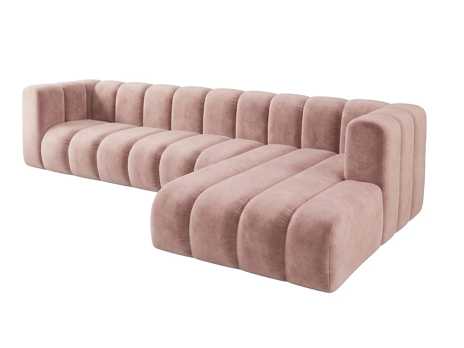 Canapé d’angle modulable en L, tissu velours Riviera, Rose clair, droite, GRAND 318 cm