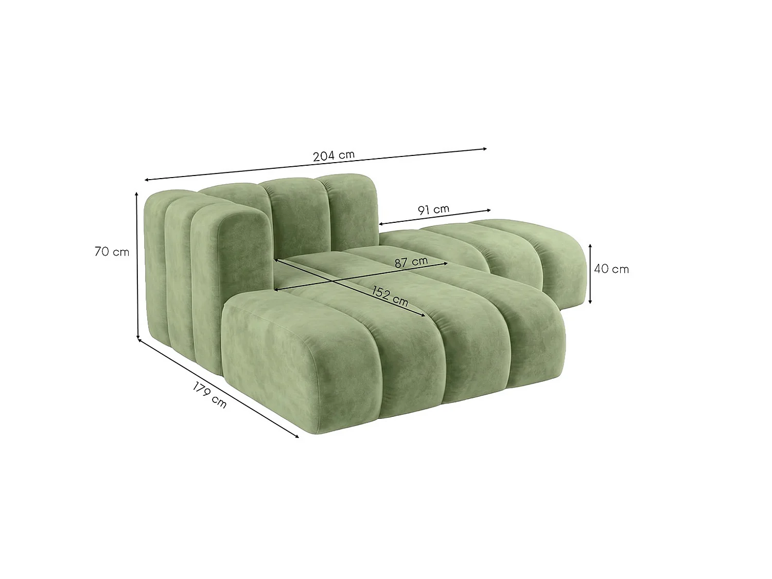 Modulaire chaise longue met hocker, fluwelen stof Riviera, Olijfgroen, links, GRAND