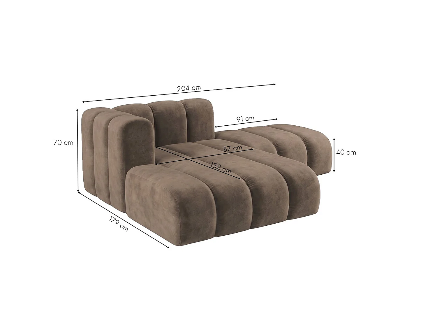Modulare Chaiselongue mit Hocker, Velvet-Stoff Riviera, Braun, Links, GRAND