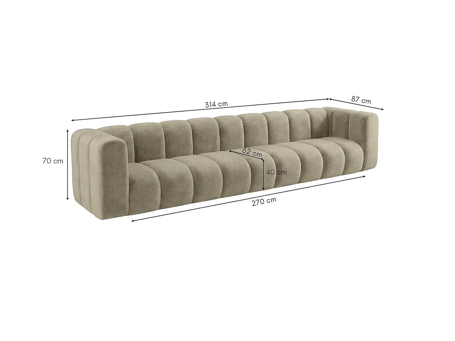 Sofa modułowa 5-osobowa, tkanina welwet Riviera, Beżowy, GRAND