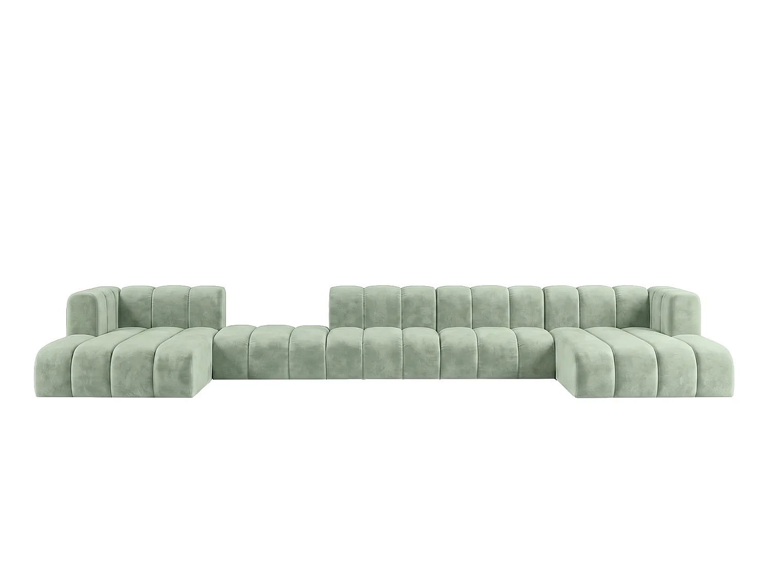 Modulaire hoekbank in U-vorm met verplaatsbare hocker, Mintgroen, GRAND U BIG 500 cm