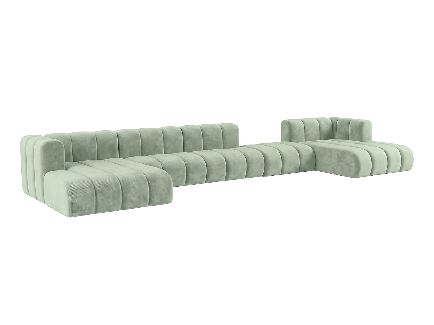 Modulaire hoekbank in U-vorm met verplaatsbare hocker, Mintgroen, GRAND U BIG 500 cm