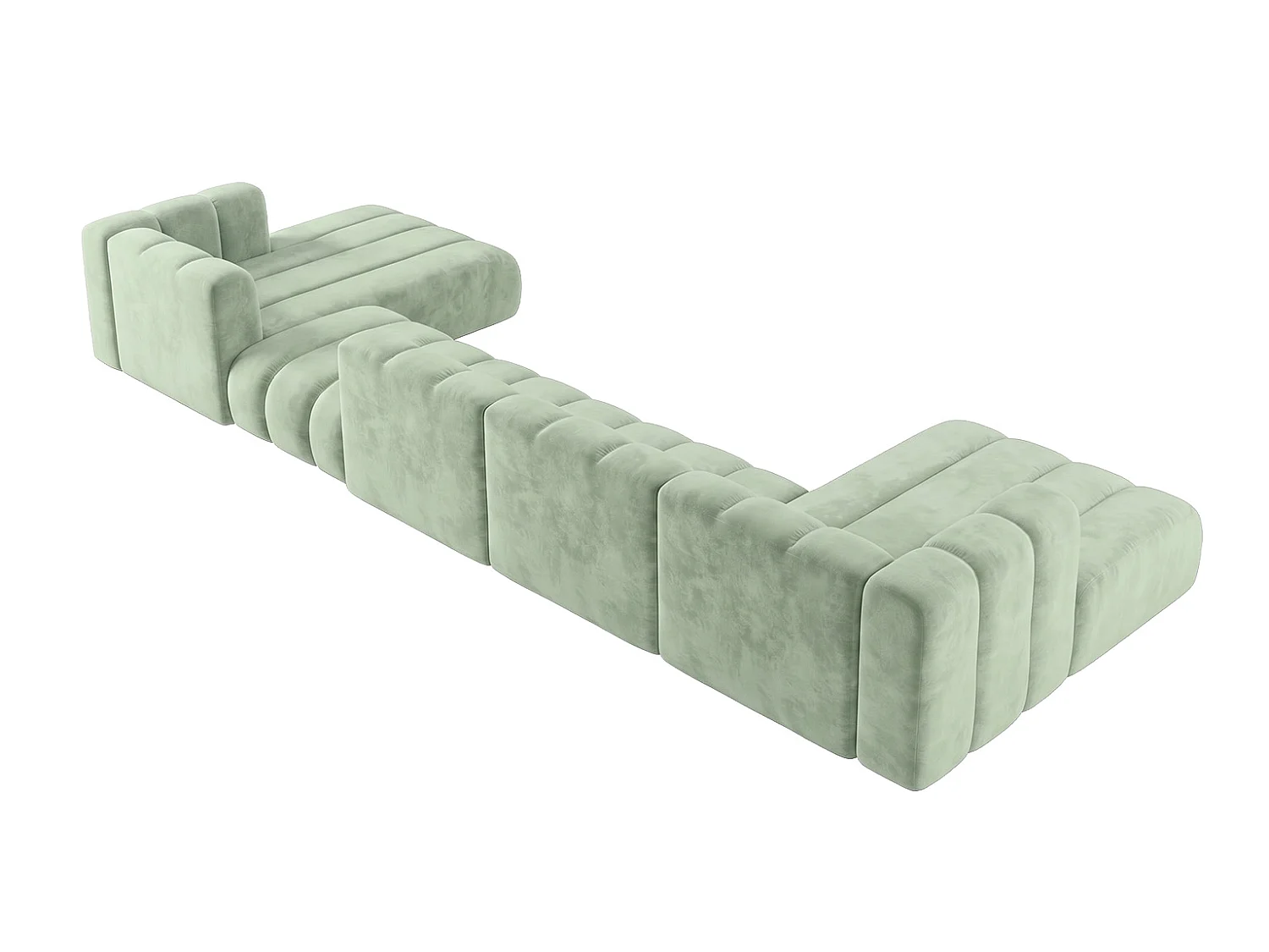 Modulaire hoekbank in U-vorm met verplaatsbare hocker, Mintgroen, GRAND U BIG 500 cm