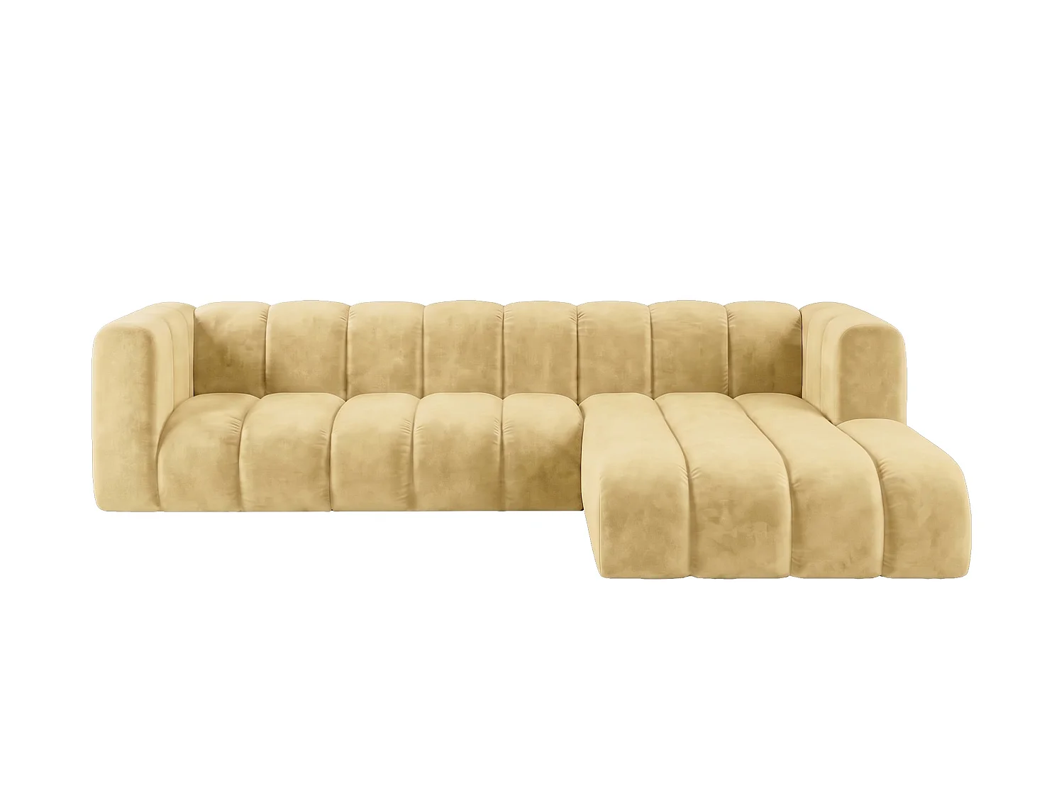 Canapé d’angle modulable en L, tissu velours Riviera, Beurre, droite, GRAND 287 cm