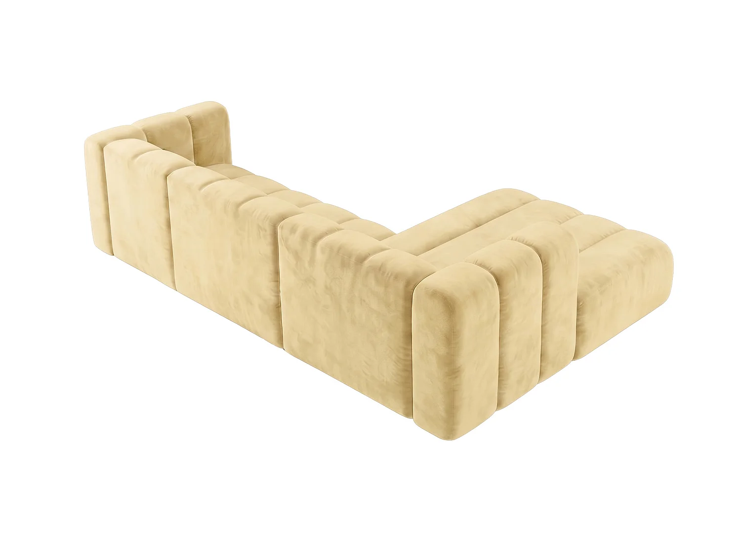 Canapé d’angle modulable en L, tissu velours Riviera, Beurre, droite, GRAND 287 cm