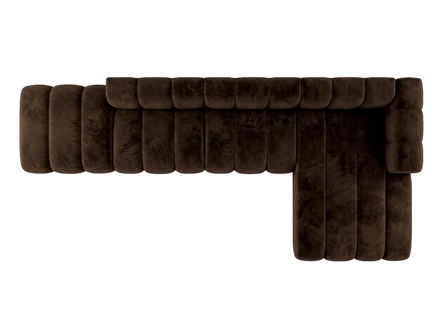 Canapé d’angle modulable en L avec pouf, tissu velours Riviera, Chocolat, droite, GRAND