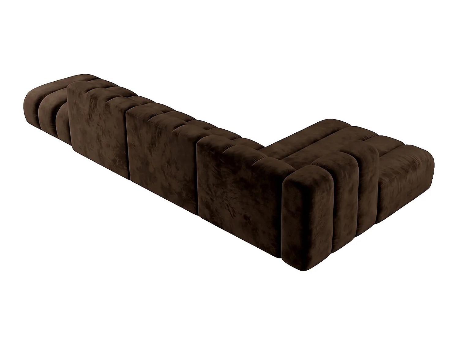 Canapé d’angle modulable en L avec pouf, tissu velours Riviera, Chocolat, droite, GRAND