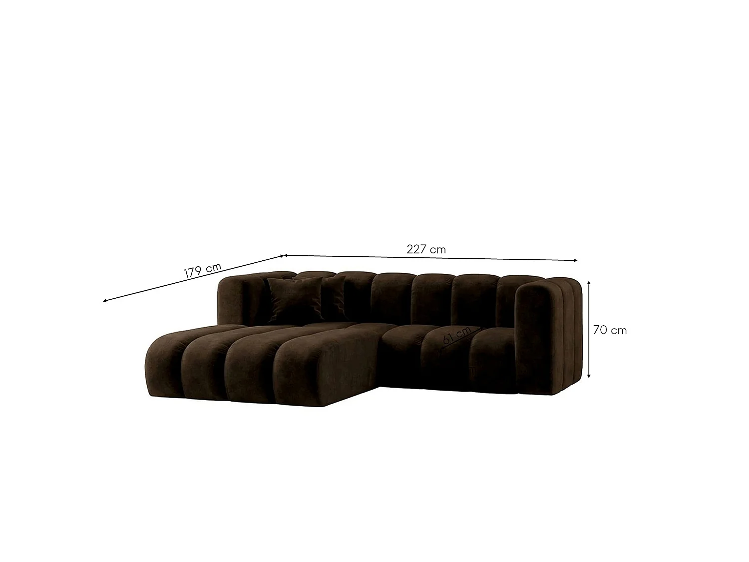 Modulares Ecksofa in L-Form, Velvet-Stoff Riviera, Schokolade, Links, GRAND