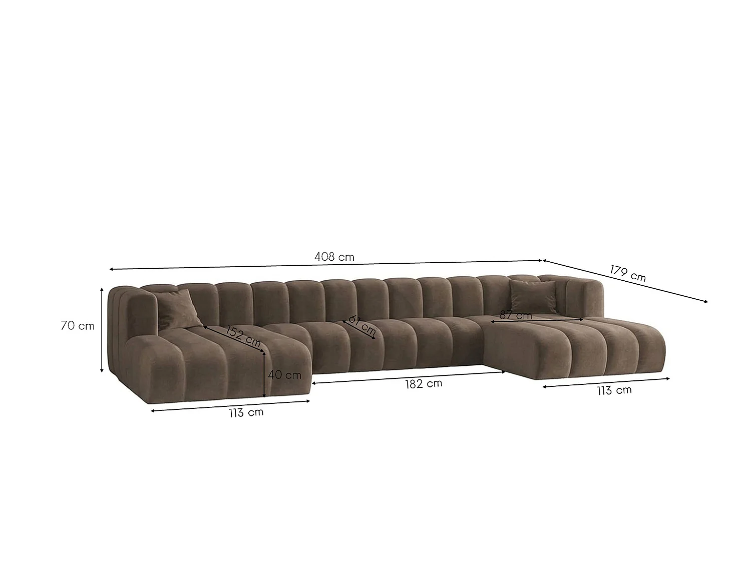 Modulares Ecksofa in U-Form, Velvet-Stoff Riviera, Braun, GRAND U XL