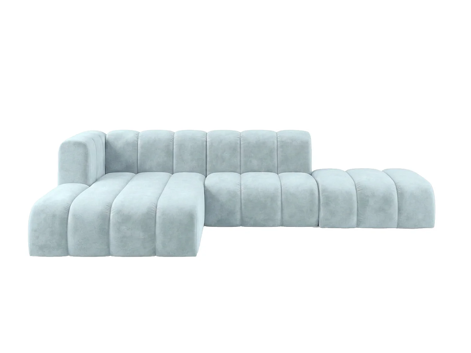 Modulaire hoekbank in L-vorm met hocker, fluwelen stof Riviera, Babyblauw, links, GRAND Mini