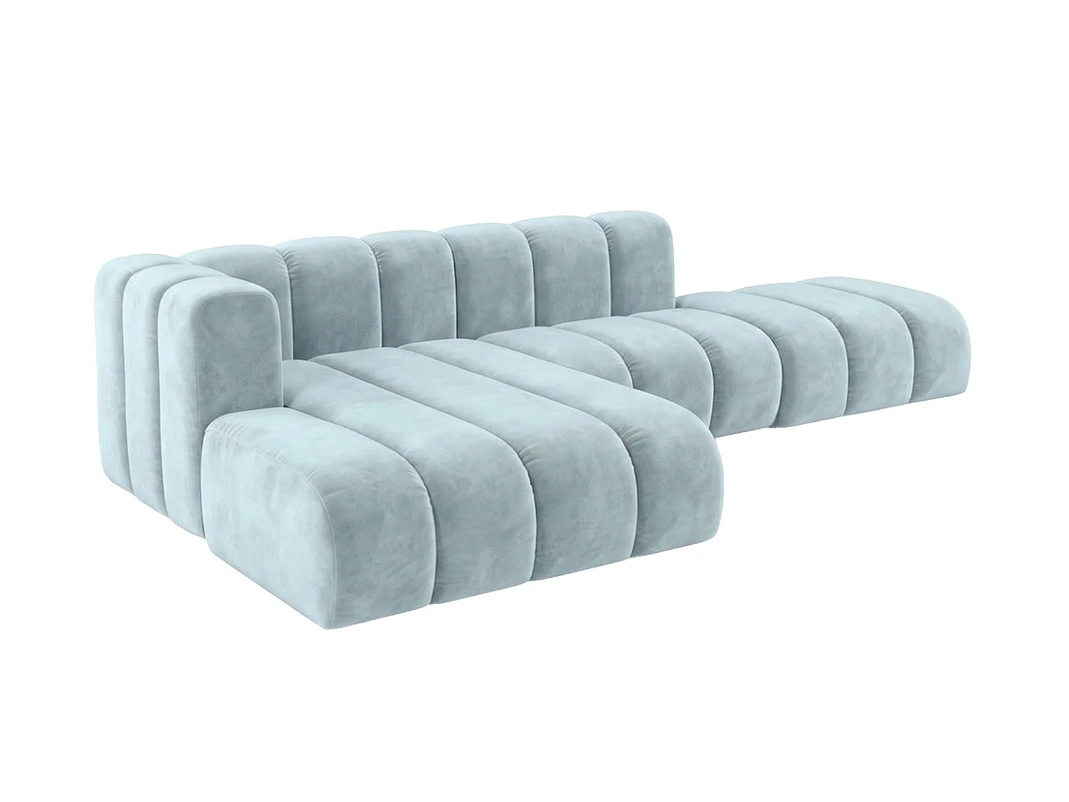 Modulaire hoekbank in L-vorm met hocker, fluwelen stof Riviera, Babyblauw, links, GRAND Mini