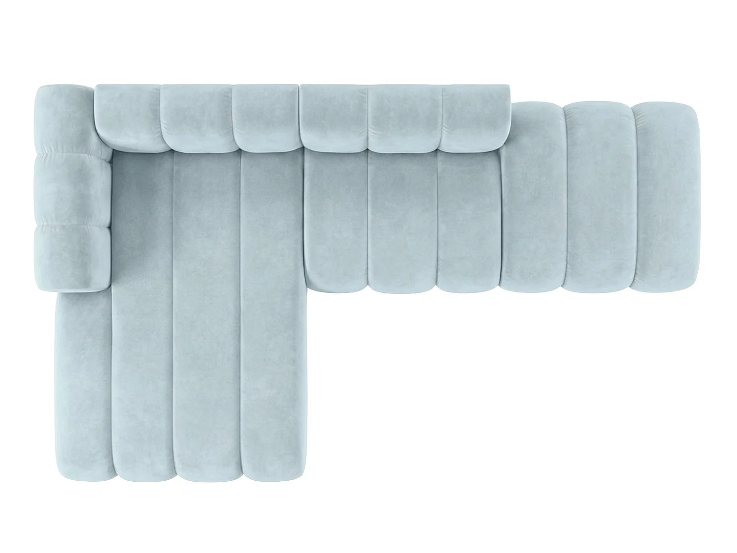 Modulaire hoekbank in L-vorm met hocker, fluwelen stof Riviera, Babyblauw, links, GRAND Mini