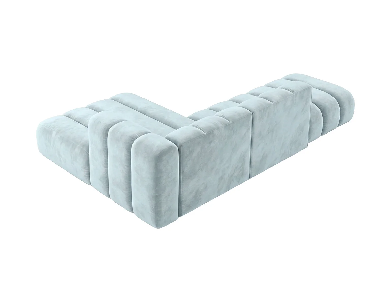 Modulaire hoekbank in L-vorm met hocker, fluwelen stof Riviera, Babyblauw, links, GRAND Mini