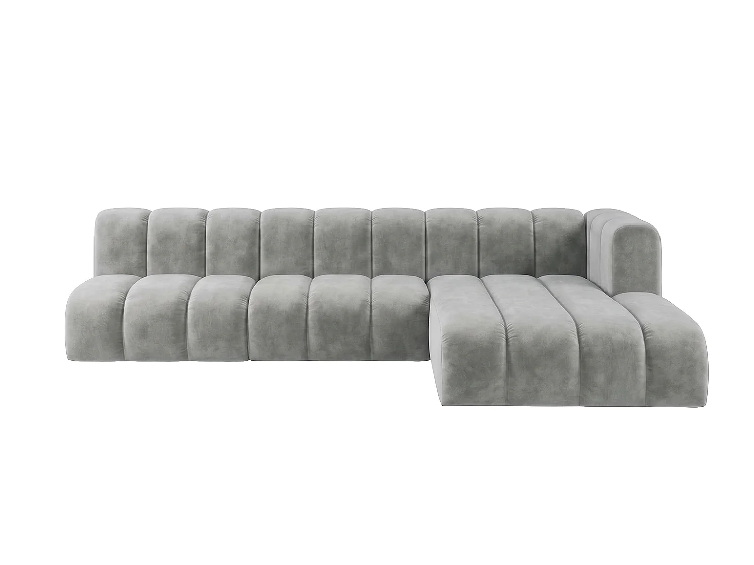 Canapé d’angle modulable en L, tissu velours Riviera, Gris, droite, GRAND 295 cm
