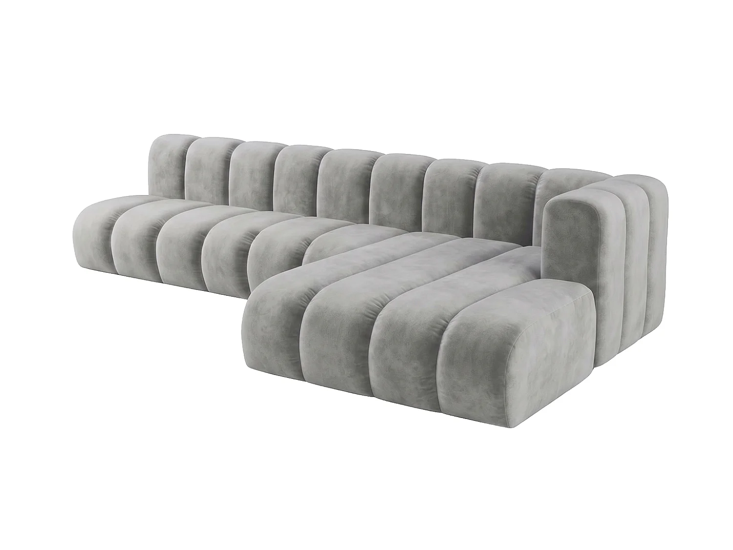 Canapé d’angle modulable en L, tissu velours Riviera, Gris, droite, GRAND 295 cm