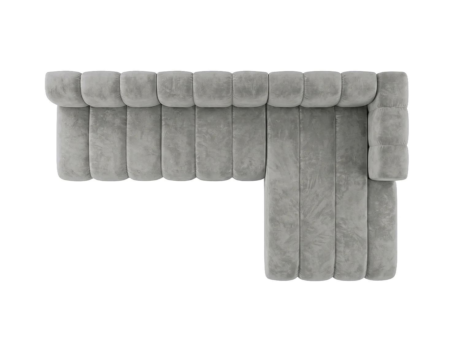 Canapé d’angle modulable en L, tissu velours Riviera, Gris, droite, GRAND 295 cm