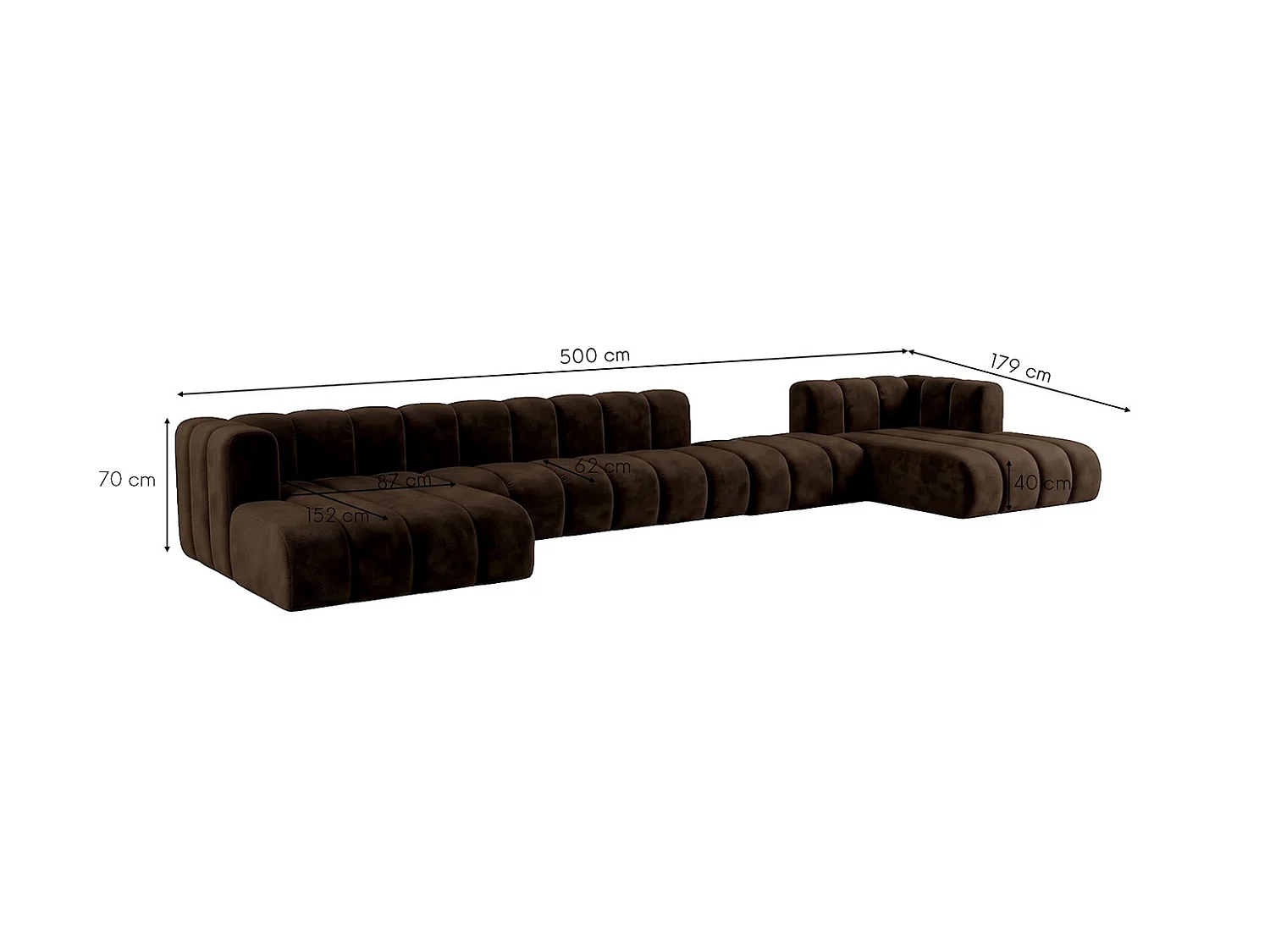 Modulares Ecksofa in U-Form mit flexiblem Hocker, Schokolade, GRAND U BIG 500 cm
