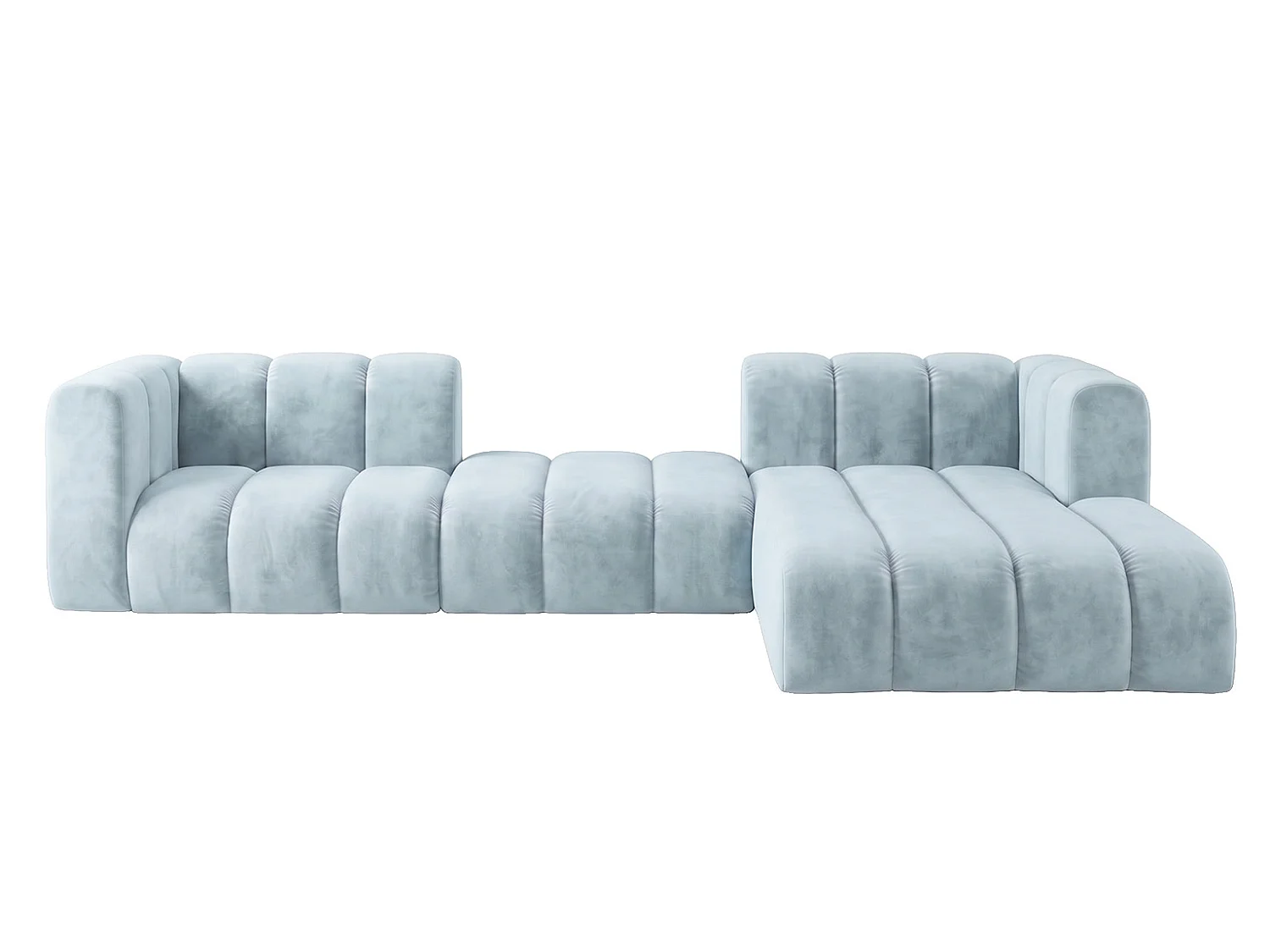 Modulaire hoekbank in L-vorm, fluwelen stof Riviera, Babyblauw, rechts, GRAND 319 cm