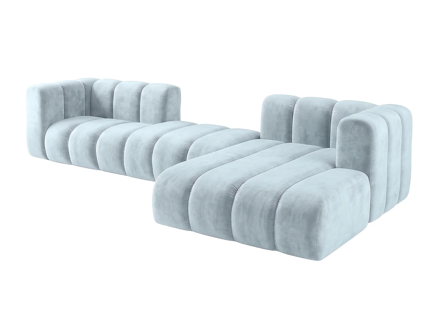 Modulaire hoekbank in L-vorm, fluwelen stof Riviera, Babyblauw, rechts, GRAND 319 cm