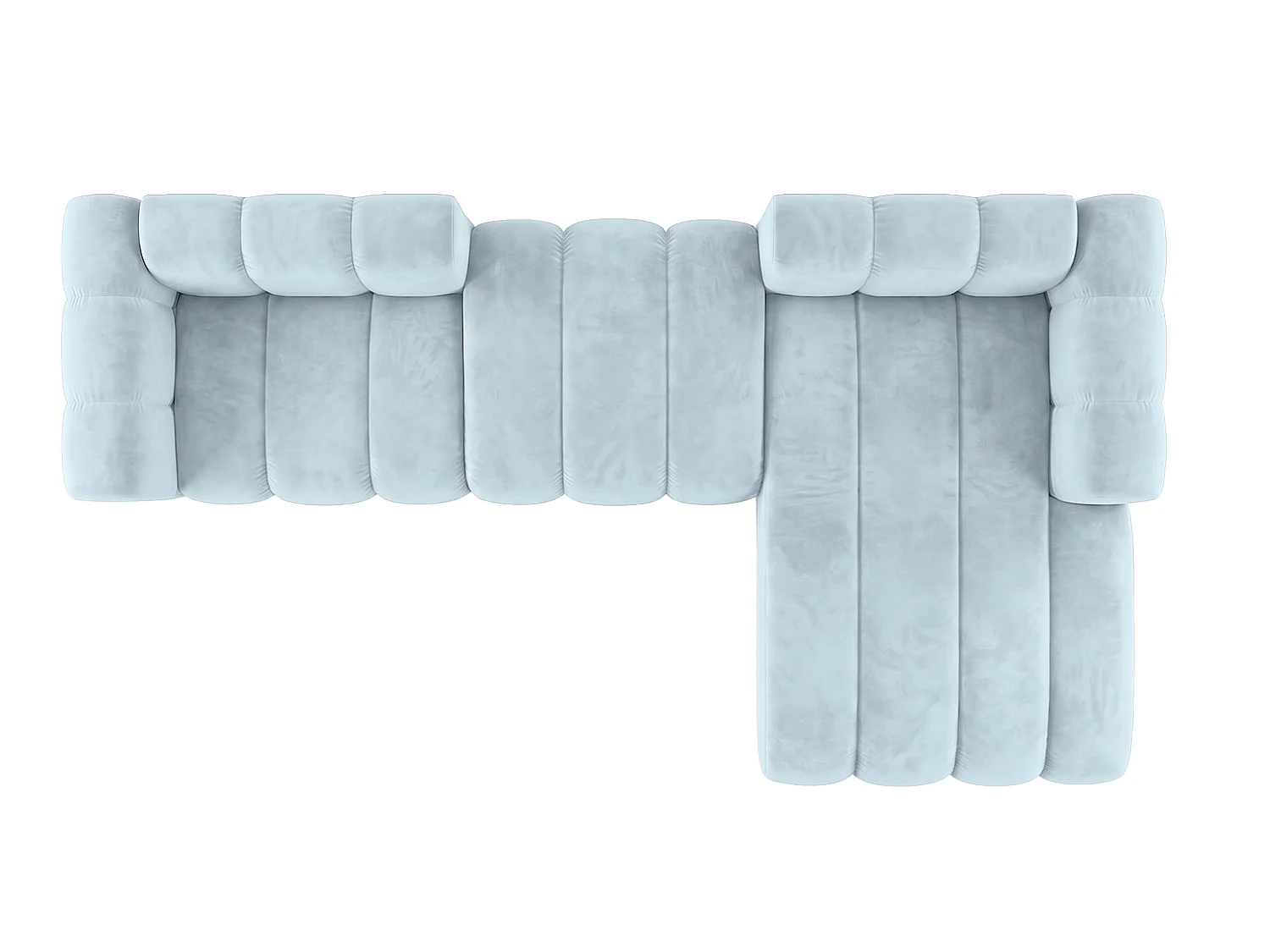 Modulaire hoekbank in L-vorm, fluwelen stof Riviera, Babyblauw, rechts, GRAND 319 cm