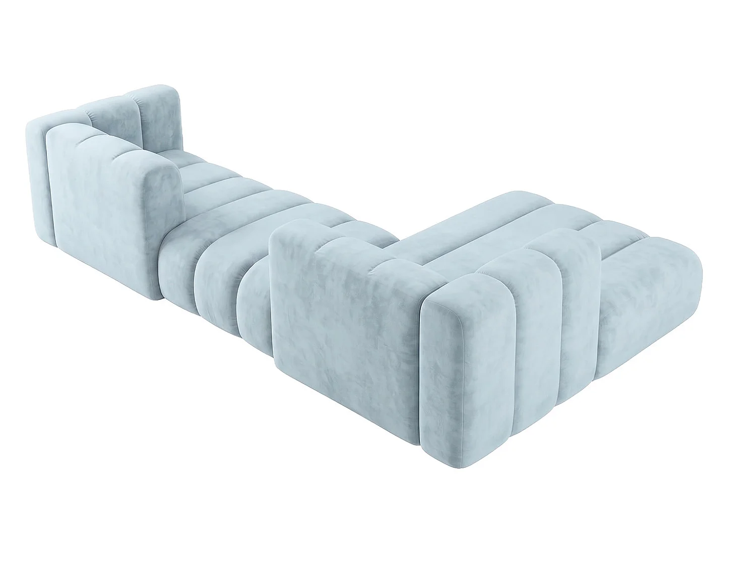 Modulaire hoekbank in L-vorm, fluwelen stof Riviera, Babyblauw, rechts, GRAND 319 cm