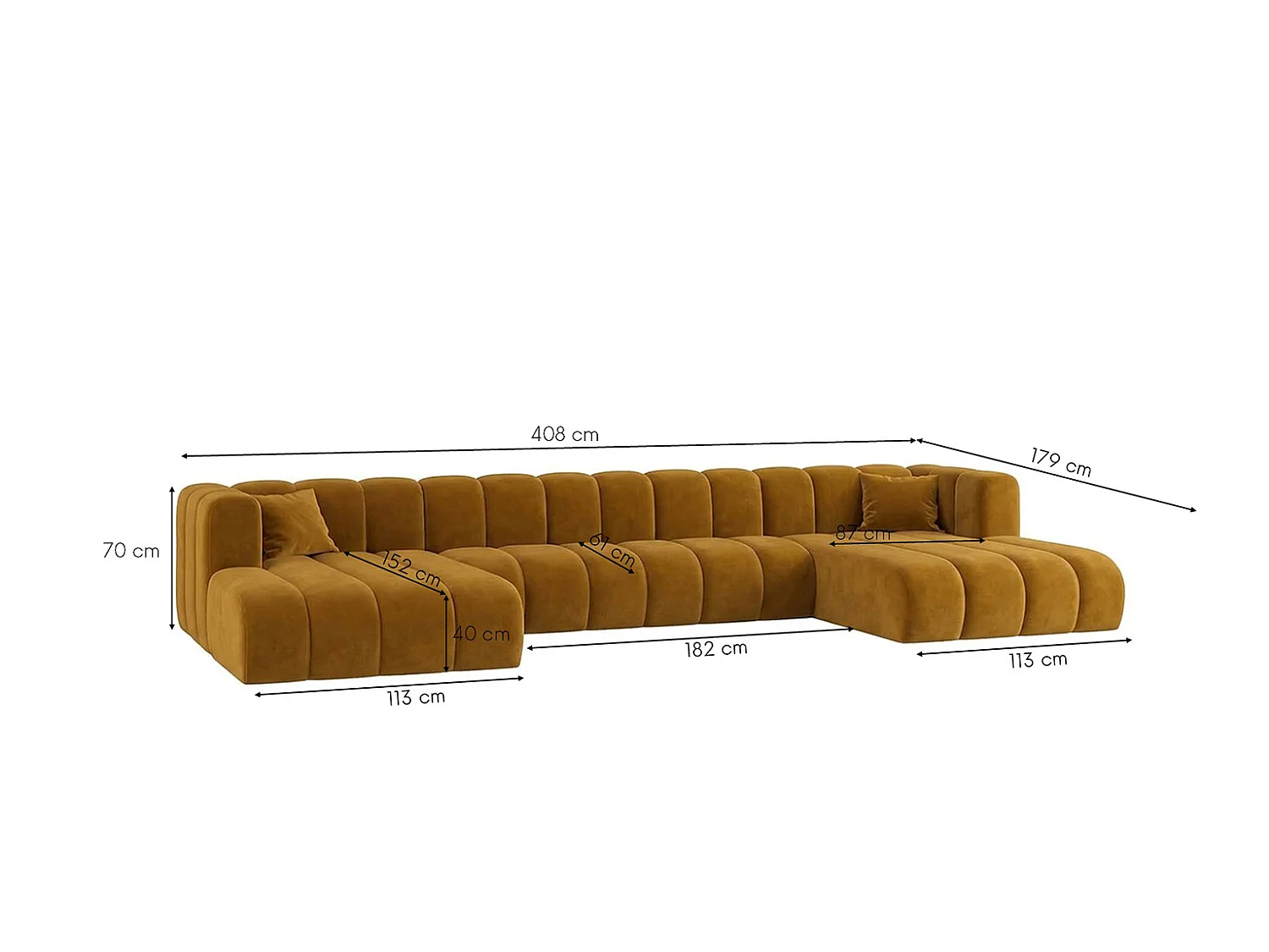 Narożnik modułowy w kształcie U, tkanina welwet Riviera, Musztardowy, GRAND U XL
