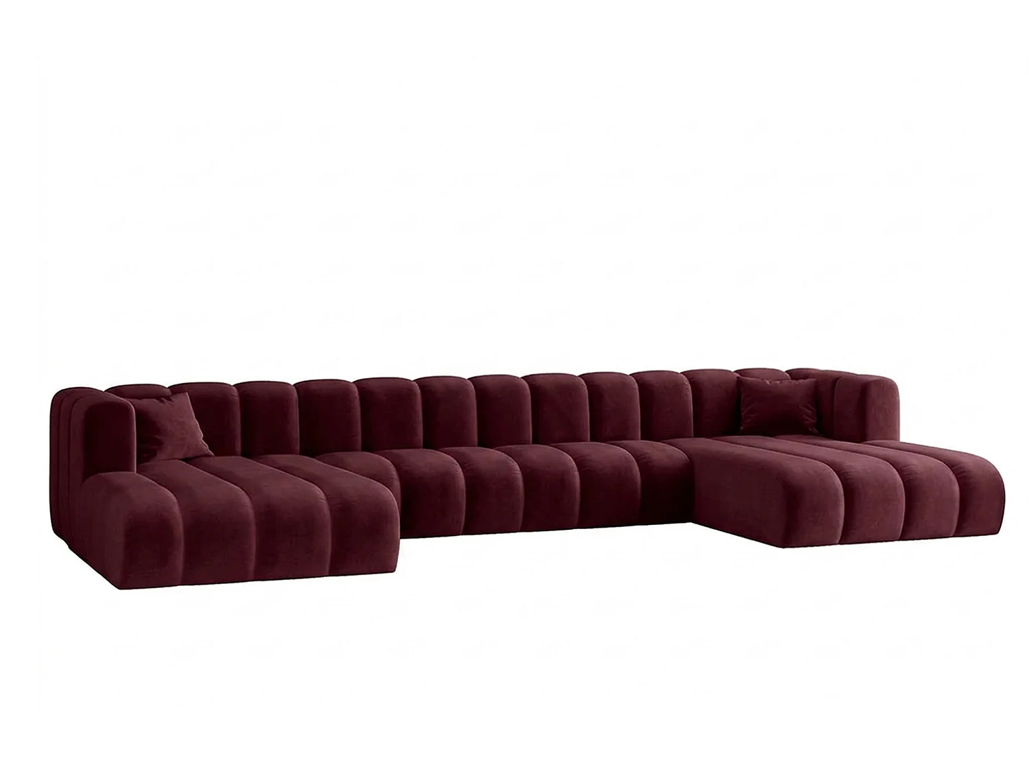 Modulaire hoekbank in U-vorm, fluwelen stof Riviera, Bordeaux, GRAND U XL