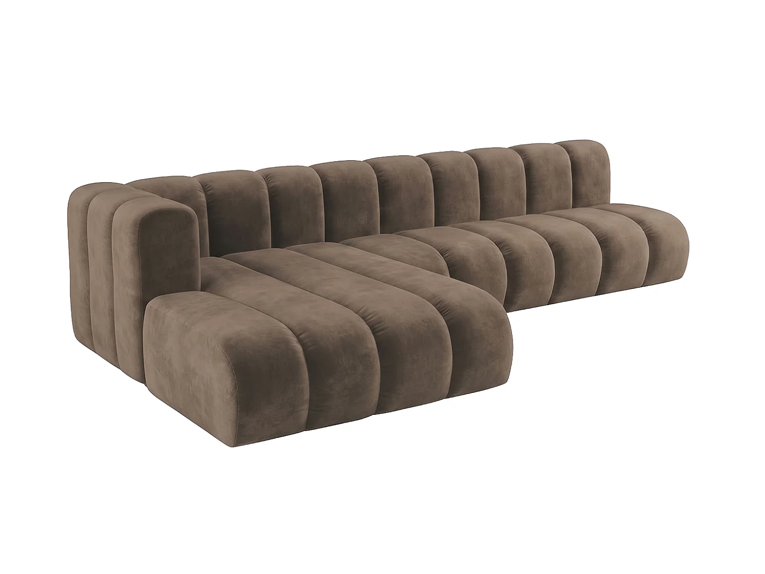 Modulares Ecksofa in L-Form, Velvet-Stoff Riviera, Braun, Links, GRAND 295 cm