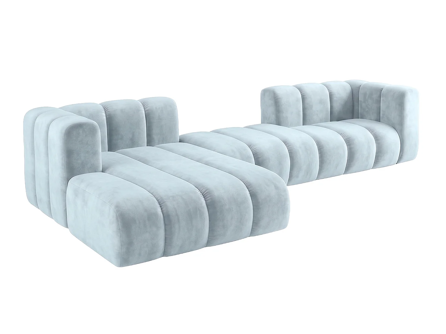 Narożnik modułowy w kształcie L, tkanina welwet Riviera, Baby blue, Lewy, GRAND 319 cm
